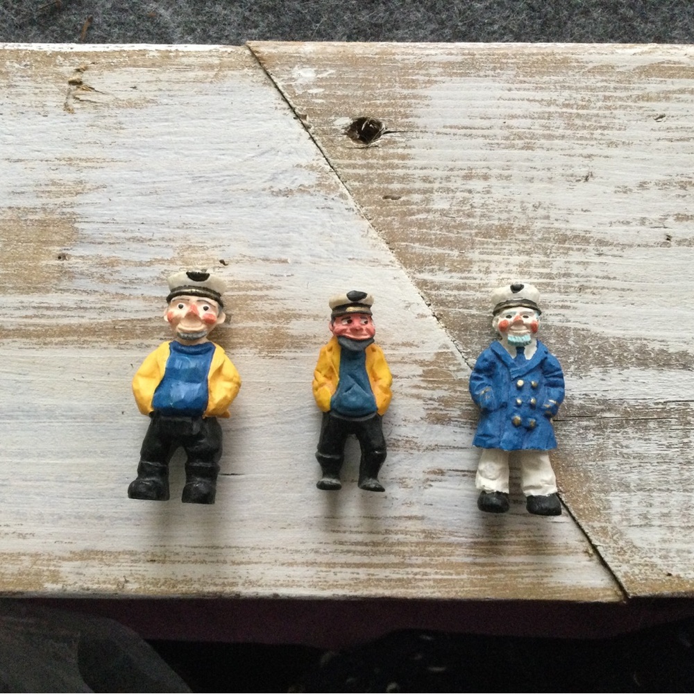Set of 3 Vintage Nautical Fisherman Figurines - Blue & Yellow